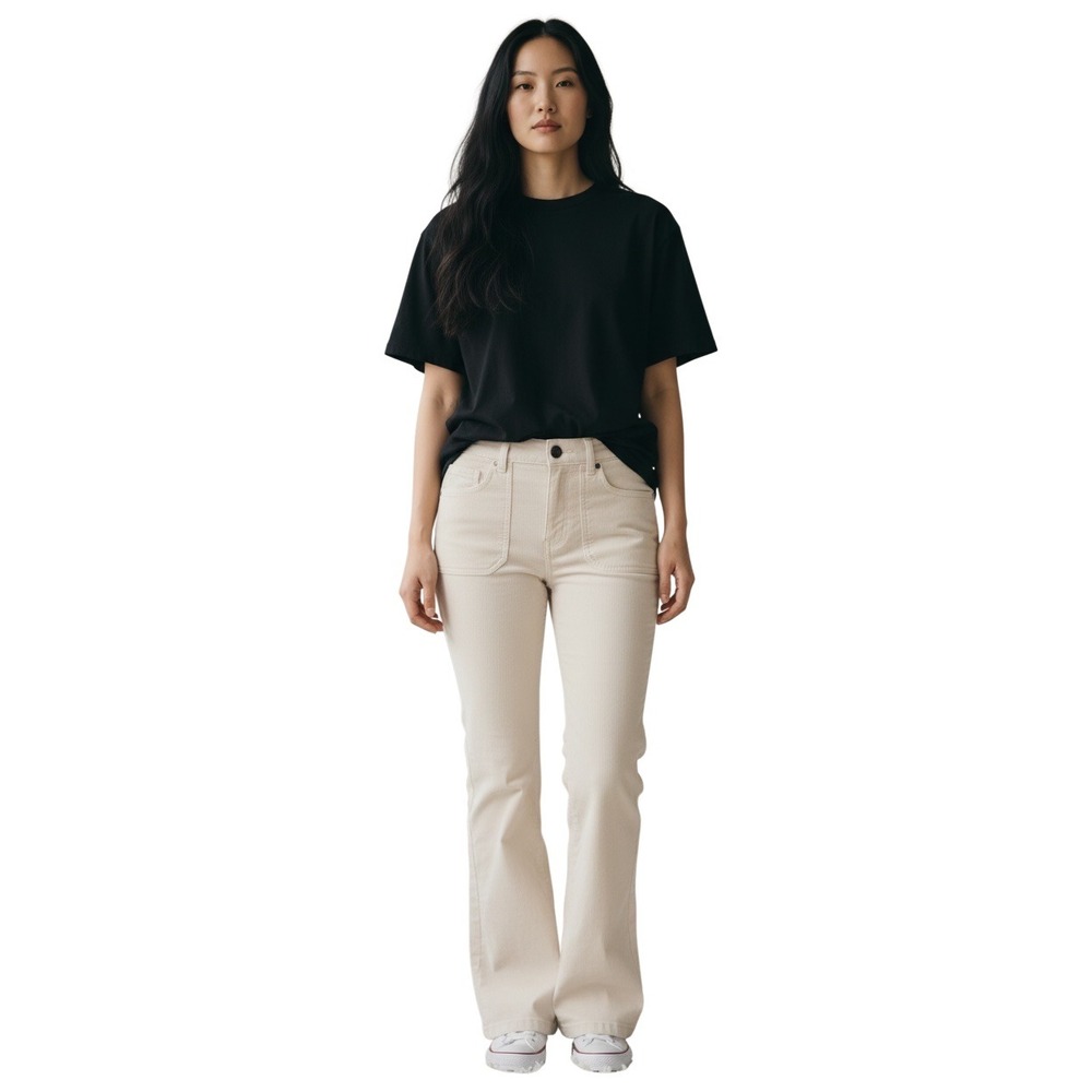Pilcro and the Letterpress Cream Corduroy Flare Pants 28P Beige High Rise Patch